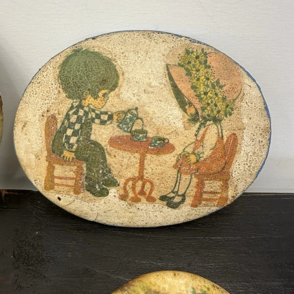 Lot Of 4 Holly Hobbie 1970s Vintage Wall Decor Decoupage Plaque Chalkware Small